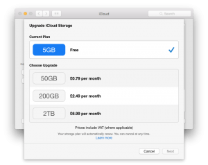 Apple iCloud upgrade storage
